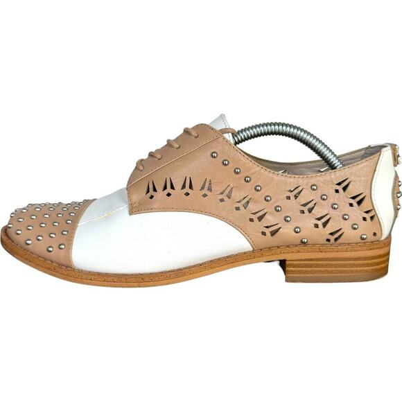 Sam Edelman Womens Jayna Oxfords Beige Studded Leather Lace Up Cap Toe Flat 7.5M - Picture 9 of 12